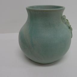 Fulper Vase, applied rose, green, 6"