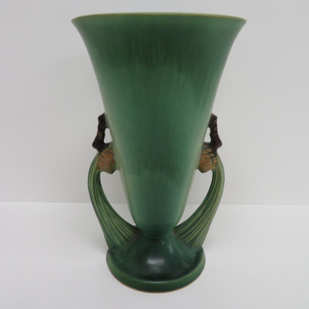 Roseville Pinecone Vase, green, 11 1/2"