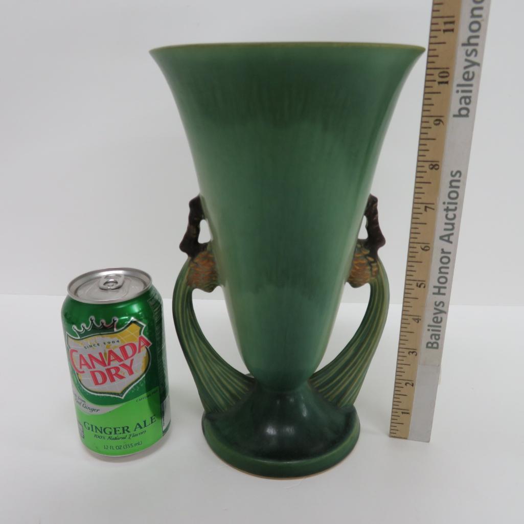 Roseville Pinecone Vase, green, 11 1/2"