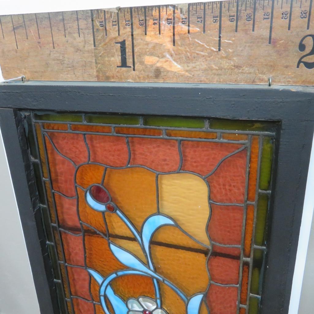 Lovely jeweled floral stained and leaded glass window