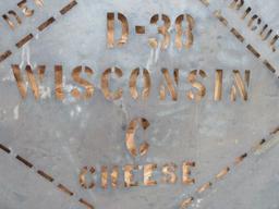 Vintage Wisconsin Cheese metal sign, 15"