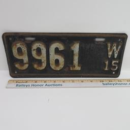 1915 Wisconsin License Plate, 12"