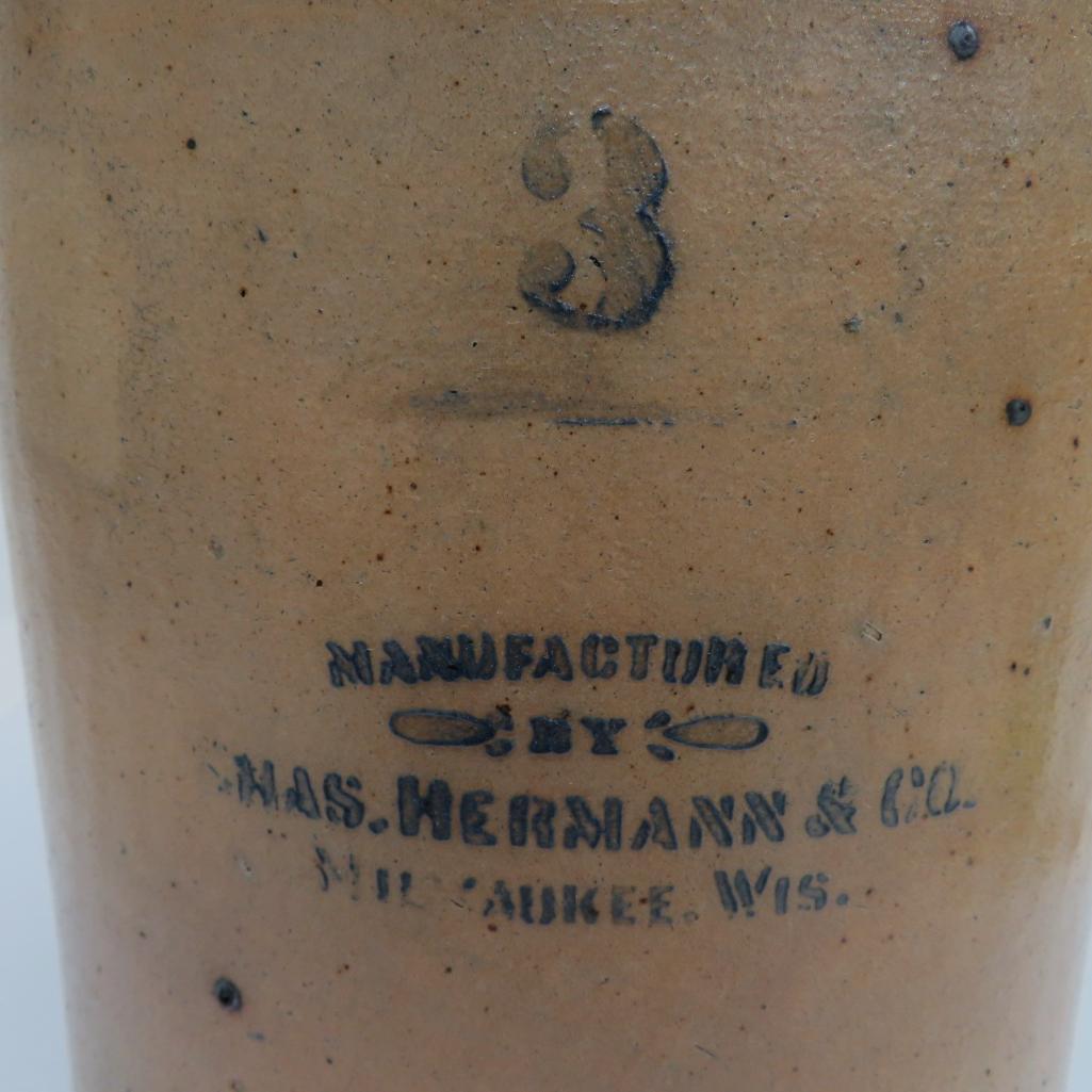 3 gallon Chas Hermann & Co crock, Milwaukee Wis