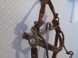 Very Early ornate Head Stall with glass horse bridle rosettes