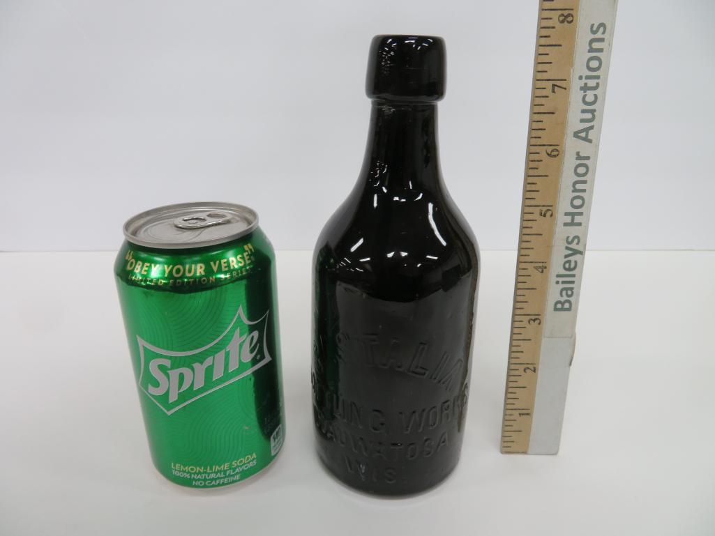 Castalia Bottling Works Wauwatosa Wis, black, 8", blob bottle