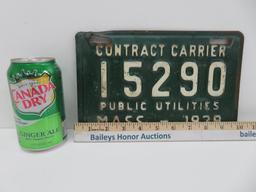 Contract Carrier 1938 Mass license plate, 10" x 6"