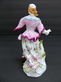 Meissen figurine, 7", woman by stump, c 1950