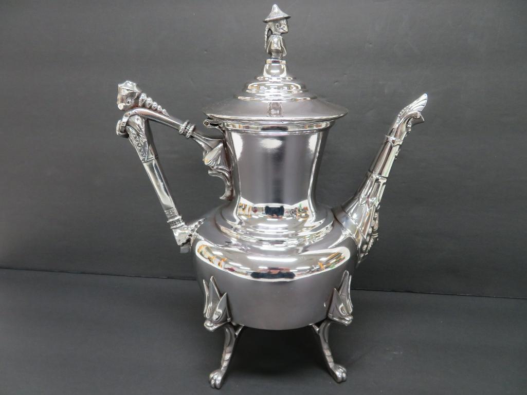 Ornate Sheridan Taunton Teapot. 10 1/2", oriental finials
