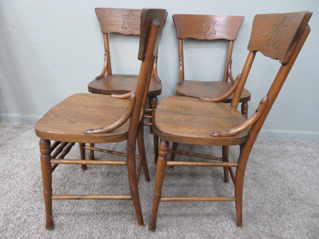 Four Val Blatz Press back chairs, great brewery pieces, Pre Prohibition