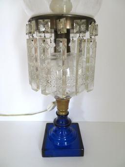 Cobalt base table lamp with prisms, working, 20"