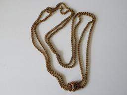 Lovely watch chain, ornate with seed pearls on slide, 62"