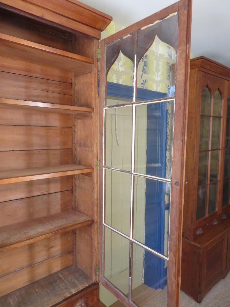 c 1870 Early Cupboard, glass doors, drawers and drawered base