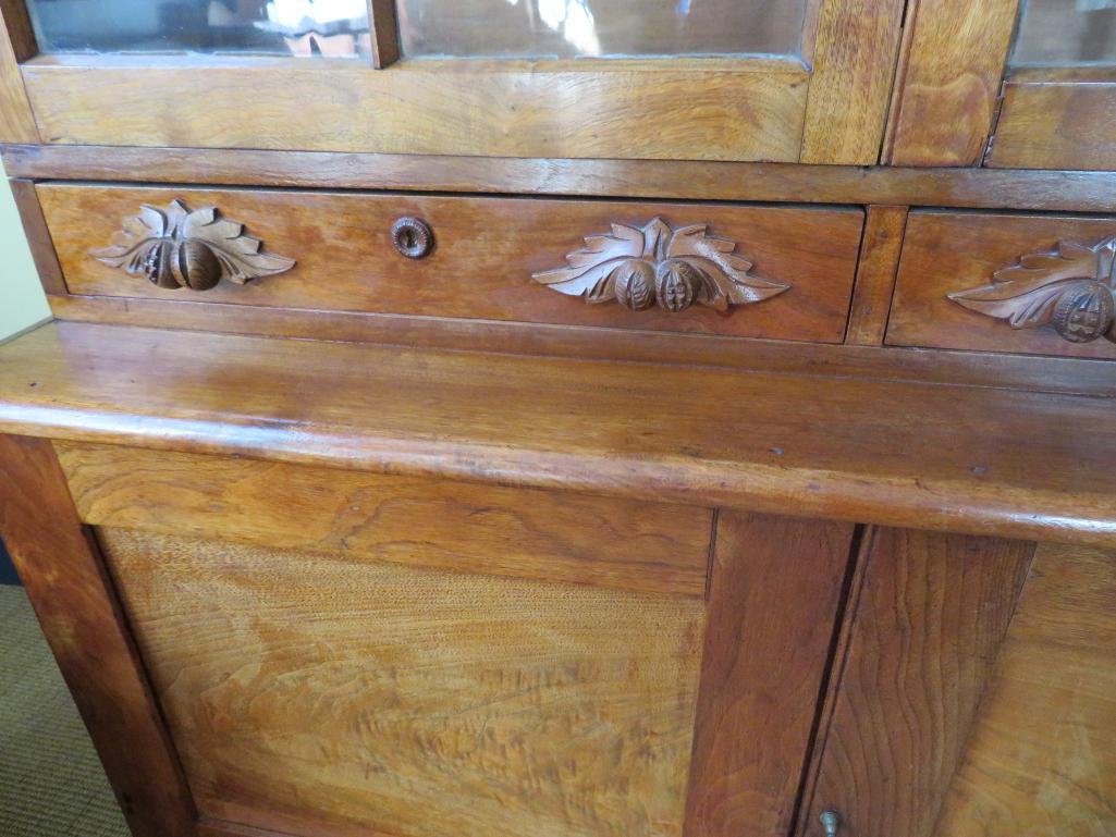 c 1870 Early Cupboard, glass doors, drawers and drawered base