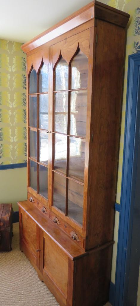 c 1870 Early Cupboard, glass doors, drawers and drawered base