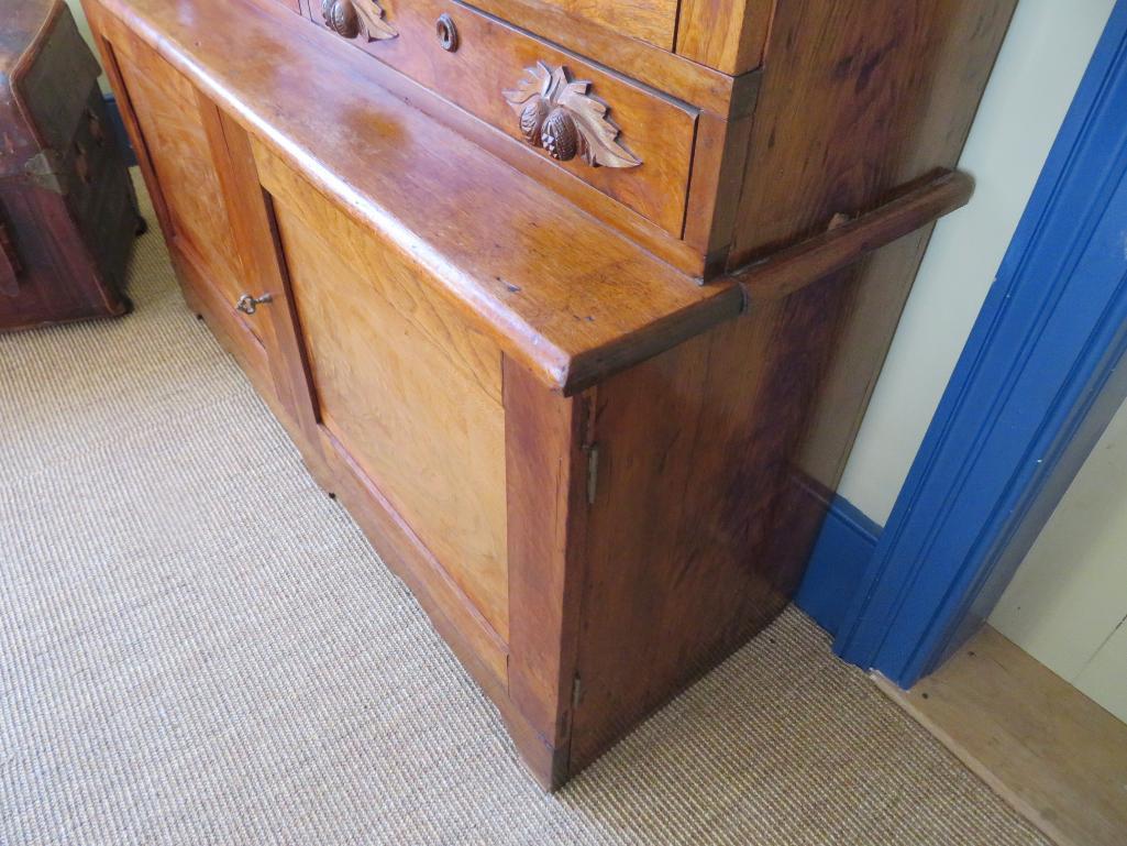 c 1870 Early Cupboard, glass doors, drawers and drawered base