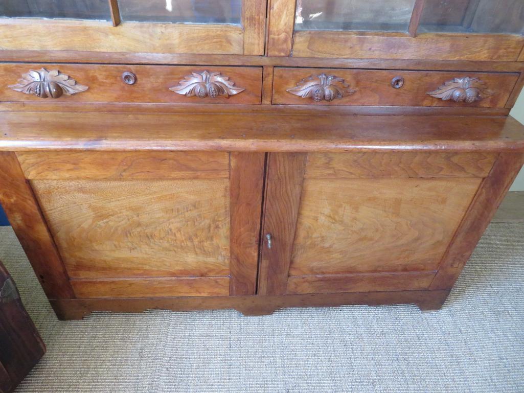 c 1870 Early Cupboard, glass doors, drawers and drawered base