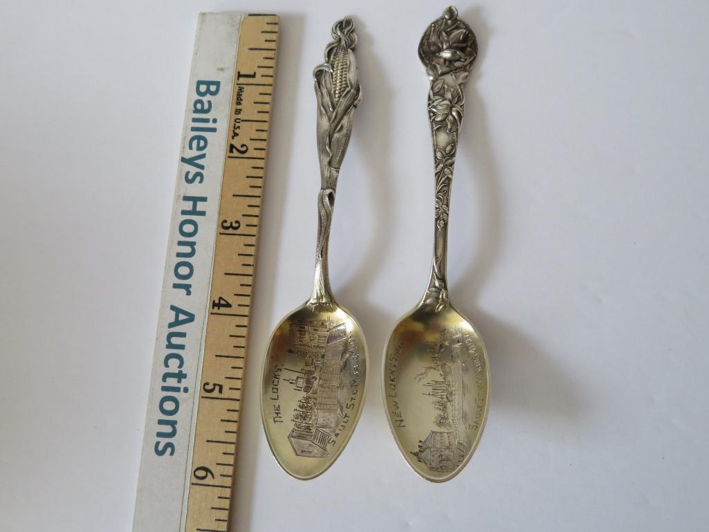 Two Sterling silver souvenir spoons Sault Ste Marie Michigan