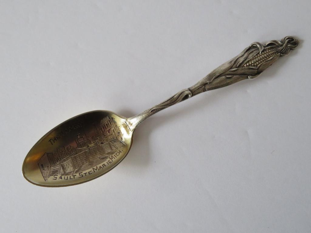 Two Sterling silver souvenir spoons Sault Ste Marie Michigan