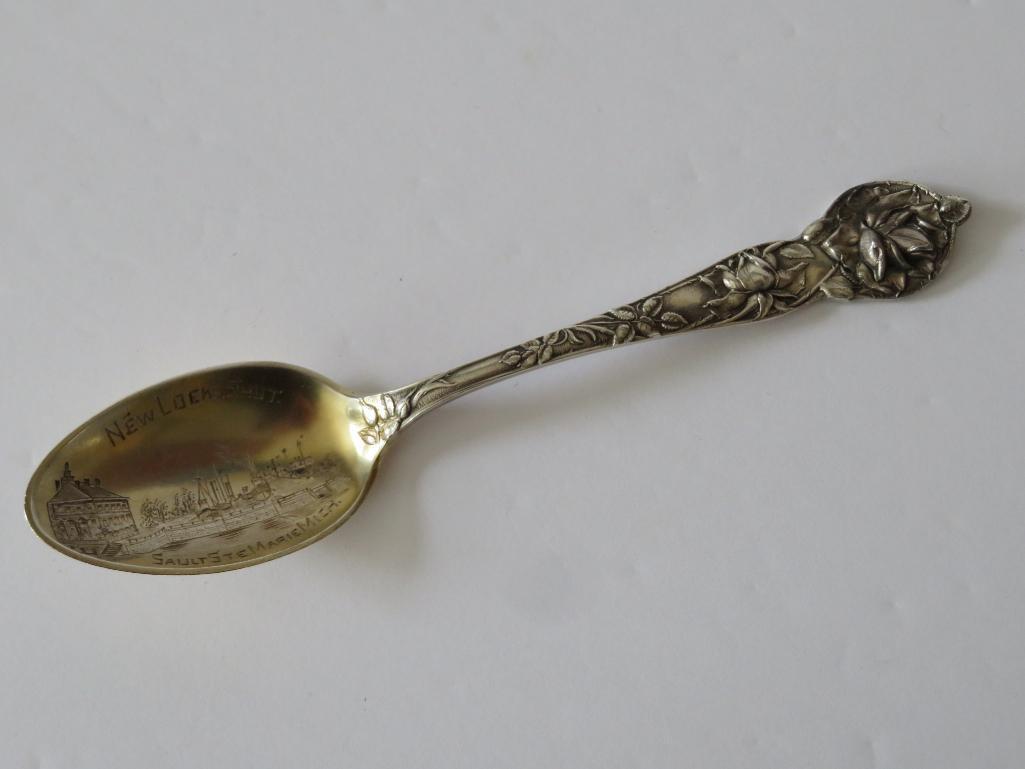 Two Sterling silver souvenir spoons Sault Ste Marie Michigan