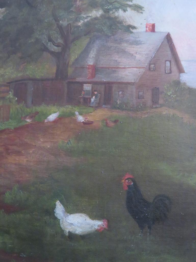 Antique oil on canvas Farmyard painting, framed