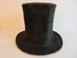 Antique Stove Pipe hat and leather wrapped walking stick