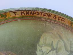 T Knapstein & Co Brewers Malsters metal advertising tray with woman, 16" oval