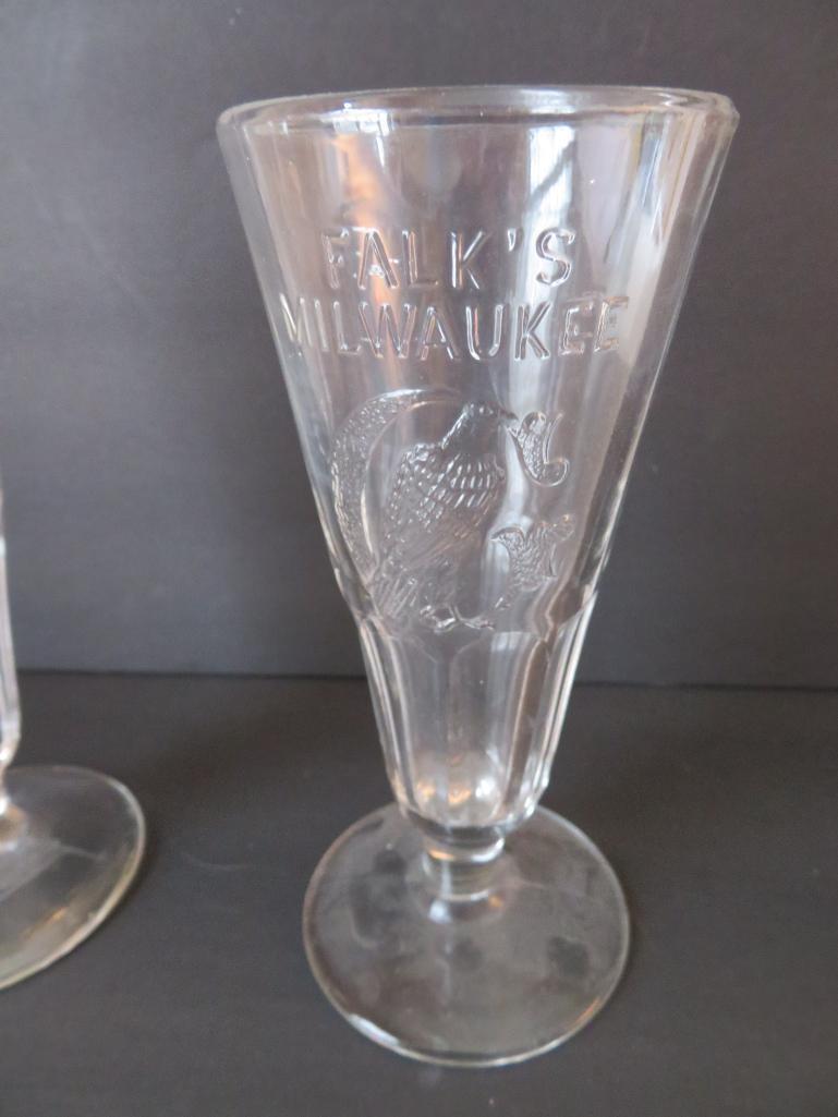 Two Falk's Milwaukee Pilsner glasses, embossed with eagle, 6"