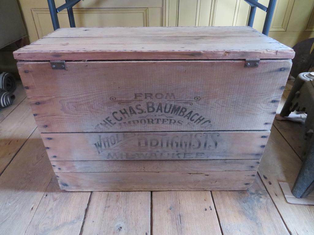 Wood Advertising crate, Chas. Baumbach Co Importers and Wholesalers, Milwaukee