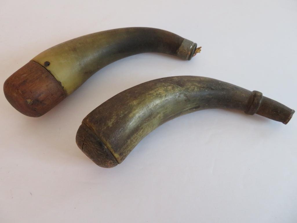 Two Antique Horn Powder horns, 7"