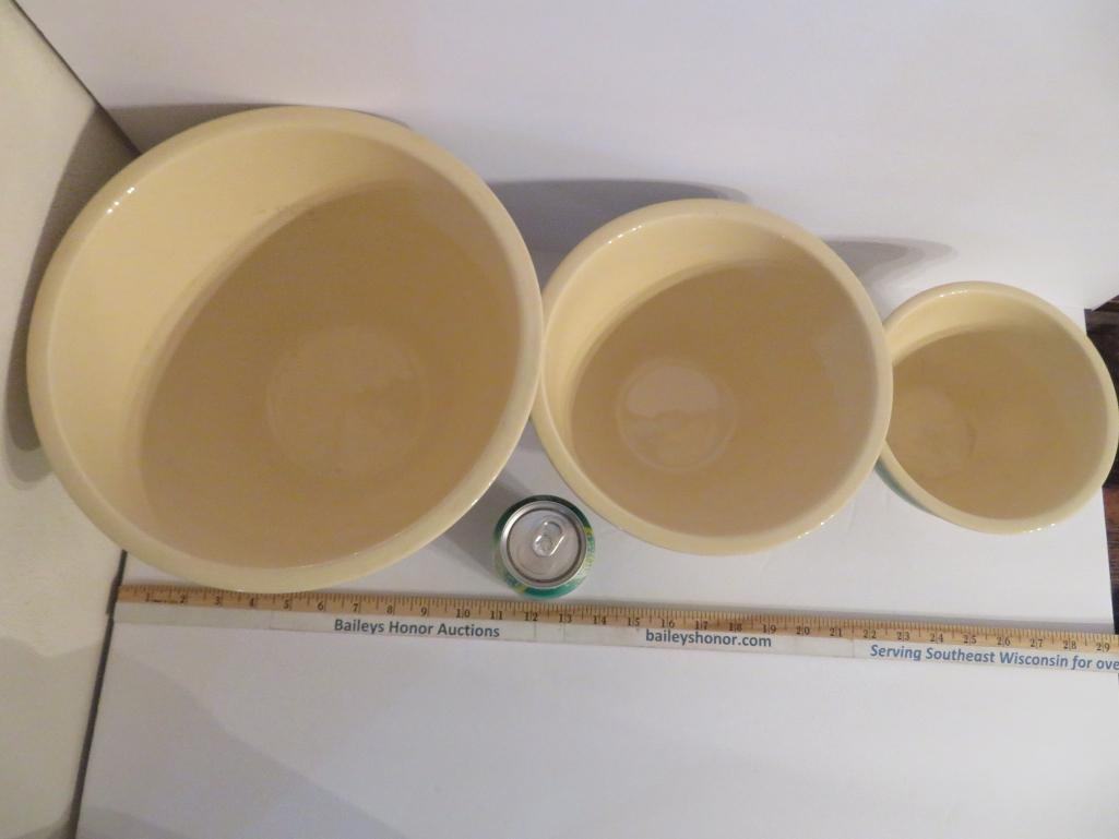 Nest of three green banded Roseville Mixing bowls