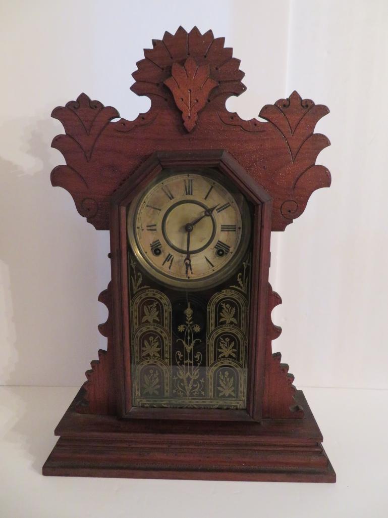 Gingerbread Clock, Ingraham, with key and pendulum