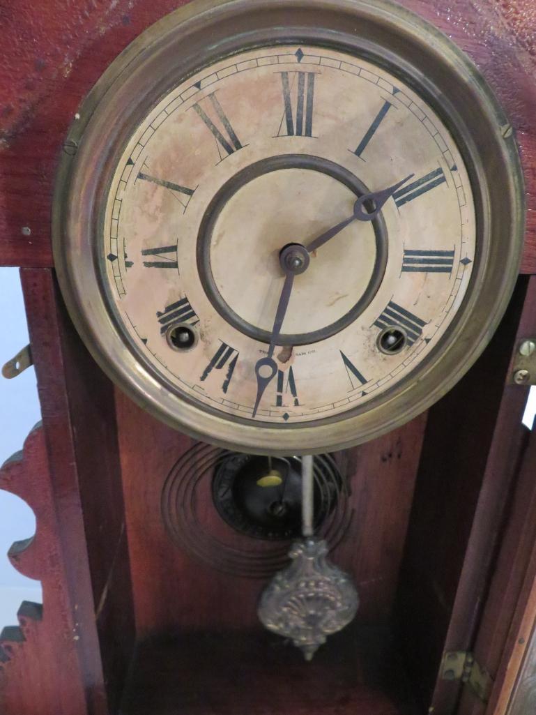 Gingerbread Clock, Ingraham, with key and pendulum