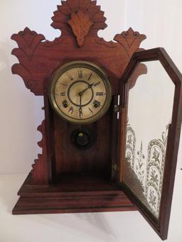 Gingerbread Clock, Ingraham, with key and pendulum