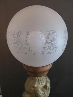 Figural lady table lamp, woman and floral, 21"