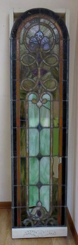 Very Large Leaded and Stained Glass Window in wooden frame