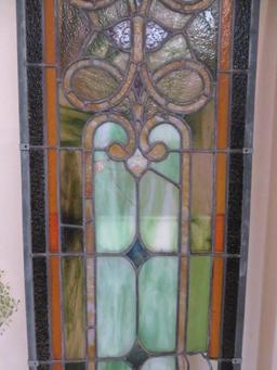 Very Large Leaded and Stained Glass Window in wooden frame