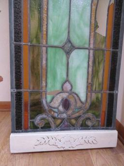 Very Large Leaded and Stained Glass Window in wooden frame
