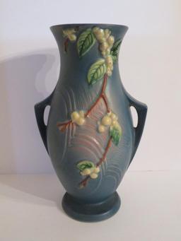 Roseville Snowberry Vase, blue, 12 1/2", IVI-12