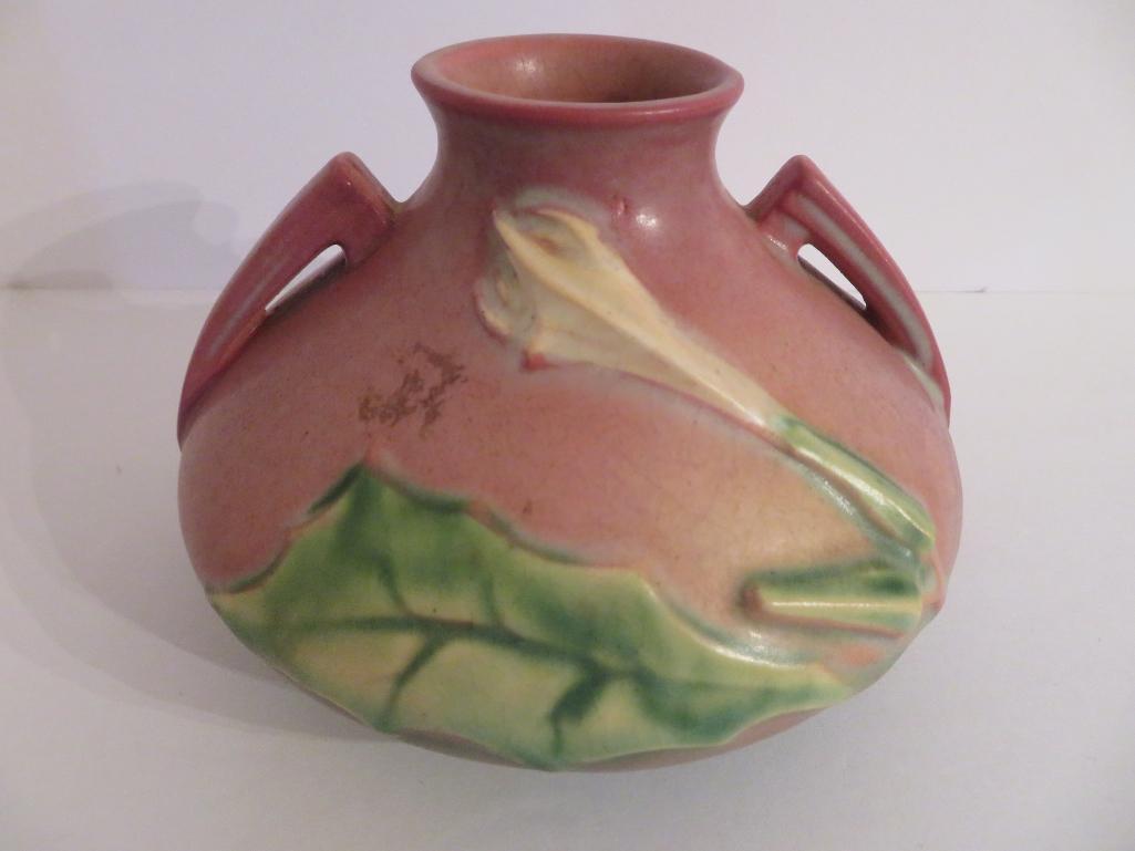 Roseville Thorn Apple Vase, 808-4", pink/green