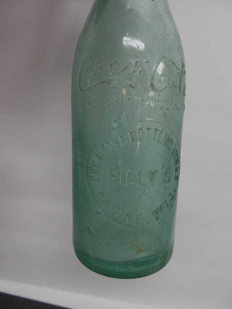 Billy's Coca Cola bottle, Racine Wis, aqua, 7 3/4"