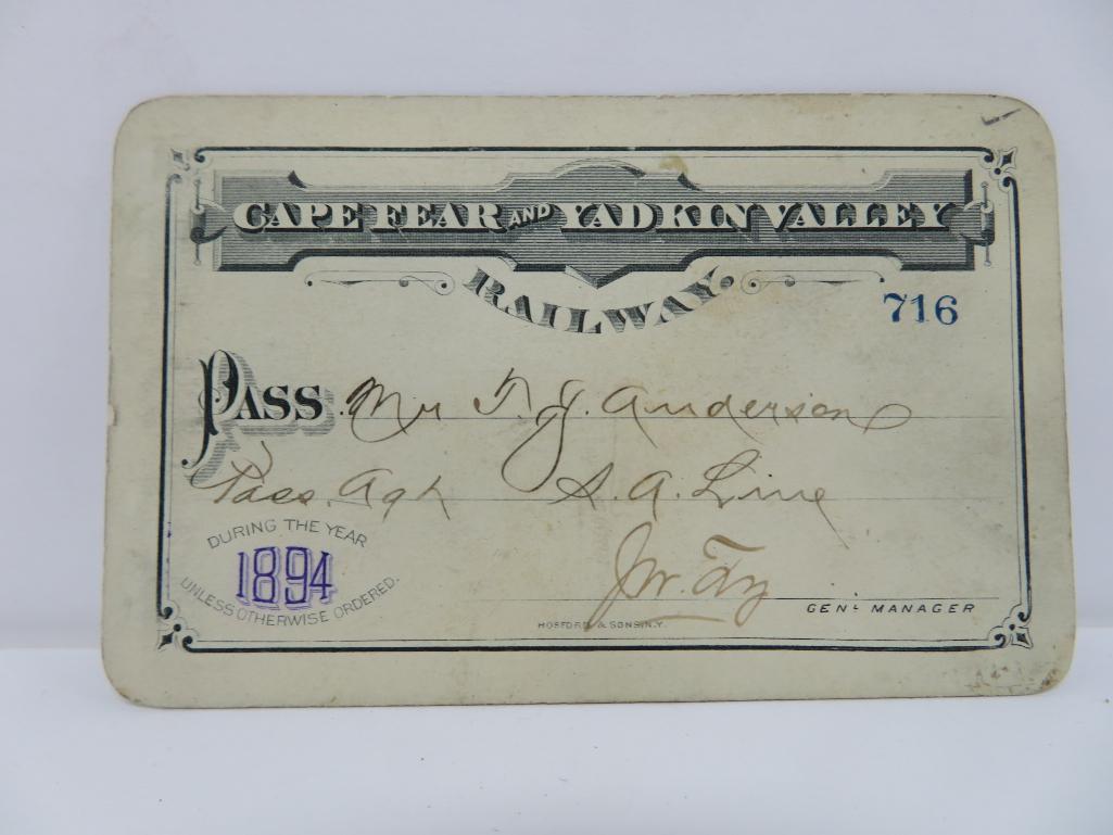 Cape Fear and Yadkin Valley Railway Pass 1894, cartouche back