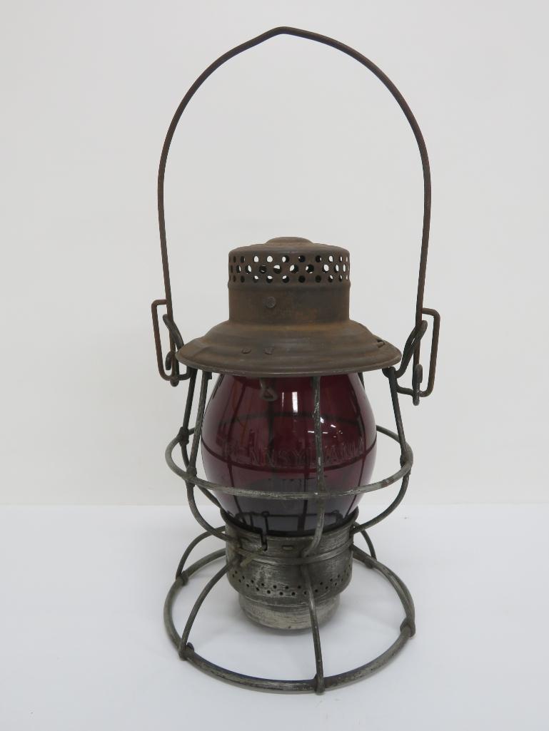 Adlake Pennsylvania Lines Red Globe Railroad Lantern, 10"