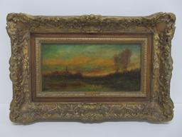 Hudson Mindell Kitchell oil on canvas, landscape, ornate framed 20 1/2" x 13 1/2"