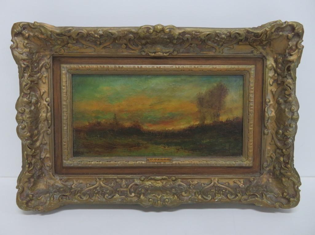 Hudson Mindell Kitchell oil on canvas, landscape, ornate framed 20 1/2" x 13 1/2"