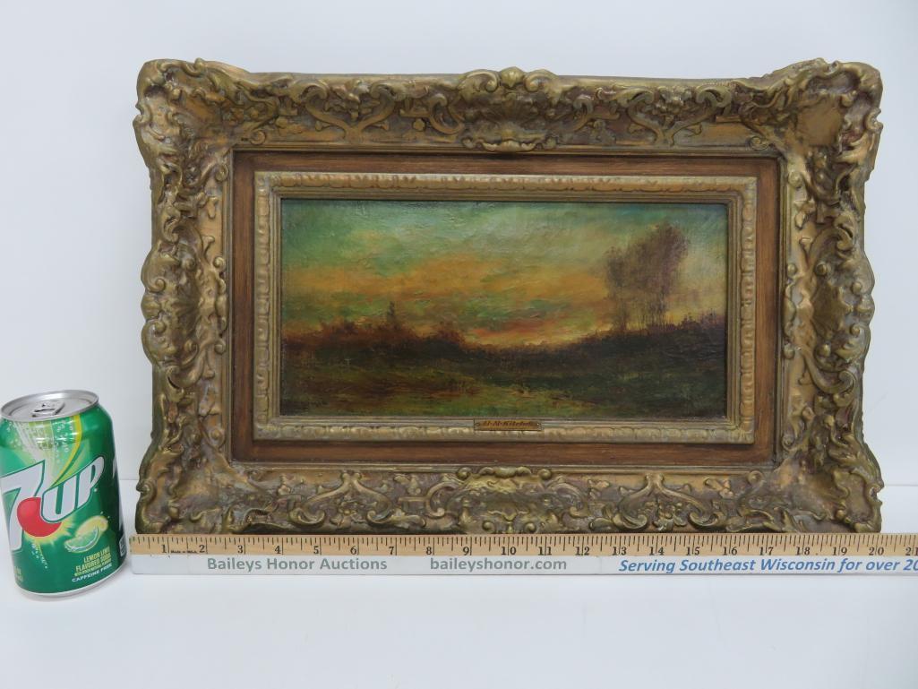 Hudson Mindell Kitchell oil on canvas, landscape, ornate framed 20 1/2" x 13 1/2"