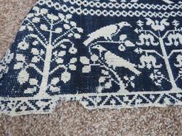 1850 Blue and White Woven coverlet, Seneca County Ohio, birds and flora