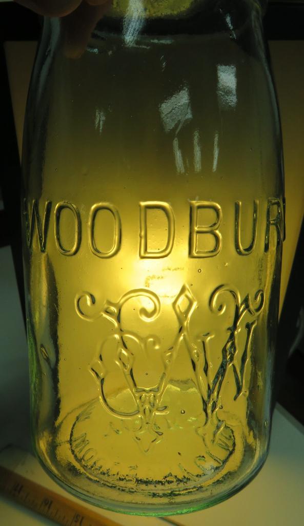 Hard to Find Woodbury Aqua Canning Jar with metal thumb closure, quart