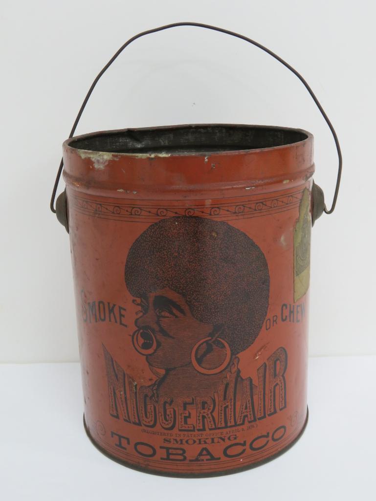 Nigger Hair Tobacco Can, 6 3/4", dark orange, B Leidersdorf Co