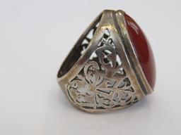 Carnelian color stone ring, estimate size 9, Isreal 925