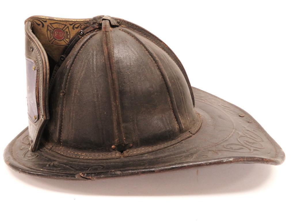 Cairens New Yorker, Leather Fire Dept helmet, c 1940/50